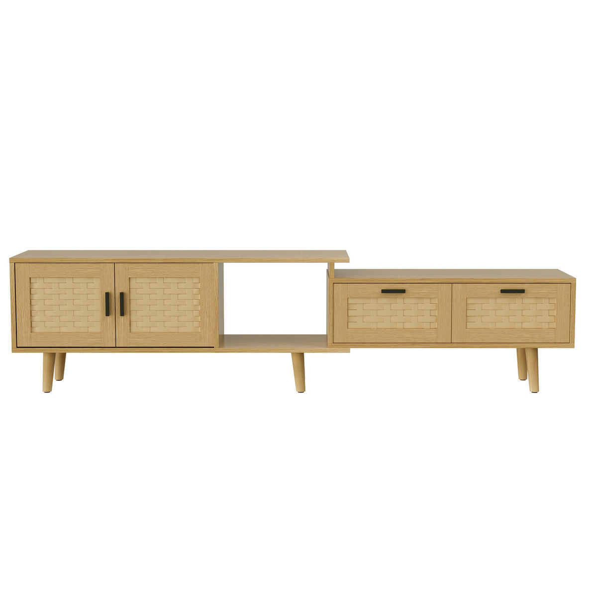 TV-SCHRANK ausziehbar, helles Eichenholz, Türen geflochten, geräumig, modern - Eichefarben, Holz (169/44/29.8cm) - EuroLiving