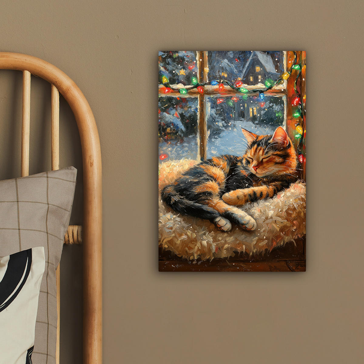 LEINWANDBILD Katze - Weihnachten - Winter - Tier 20x30 cm - Bernsteinfarben, Textil (20/30cm) - MuchoWow