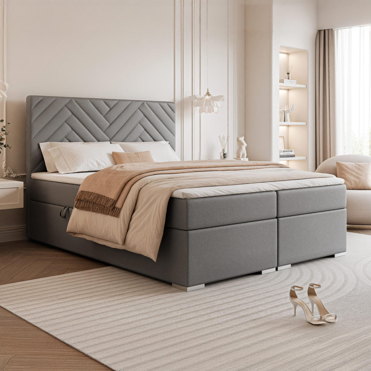 Idohome BOXBETT NEREA 160/200 cm mit Matratze und Topper, Grau jetzt ...