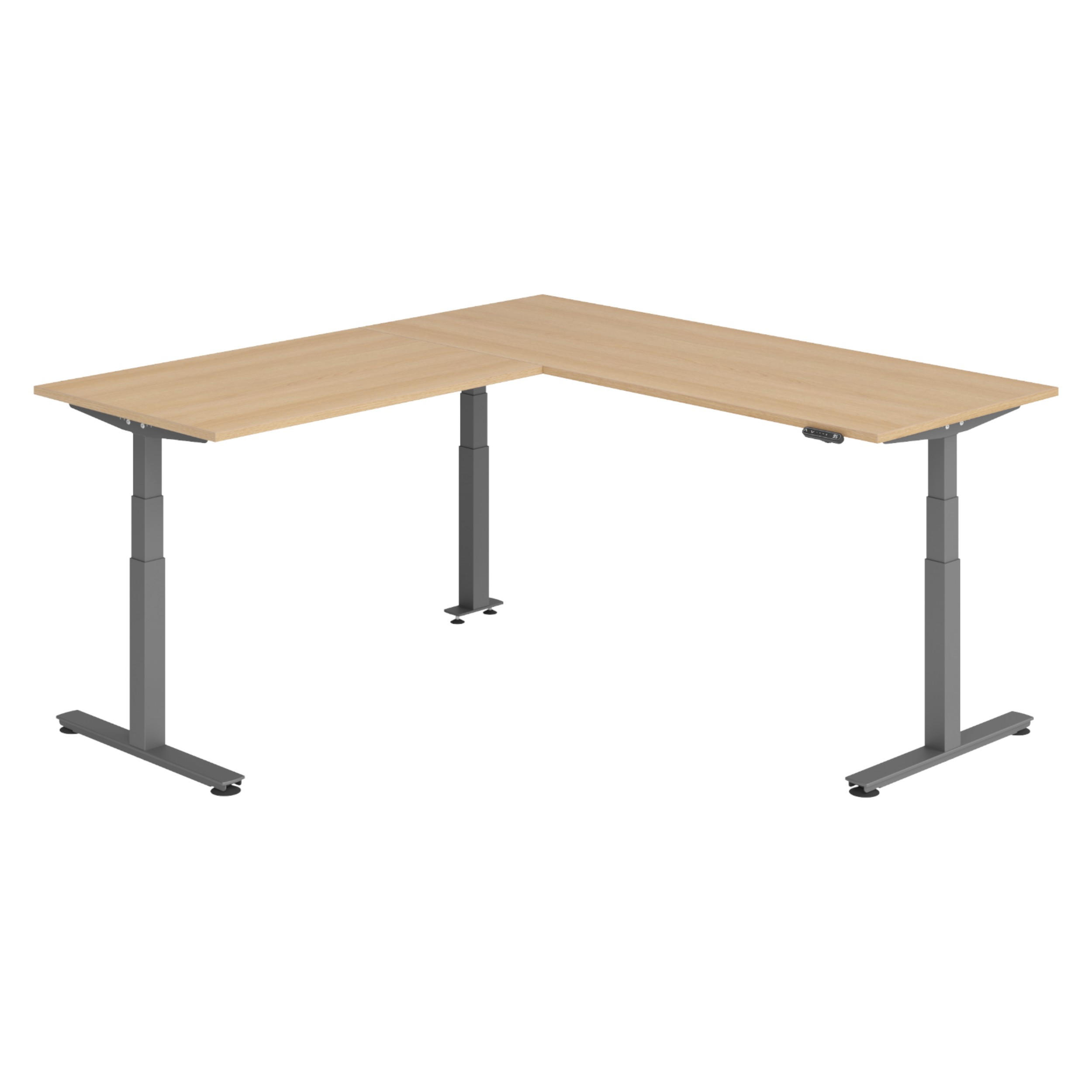 ECKSCHREIBTISCH elektrisch höhenverstellbar L-Form 220/200/74 cm in Eichefarben/Graphitfarben - Eichefarben/Graphitfarben, Holzwerkstoff (220/200/74cm) - bümö
