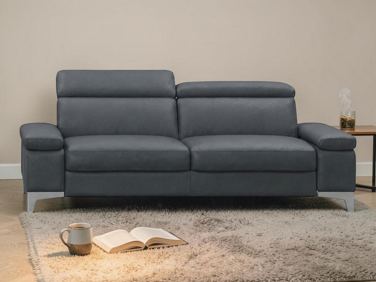 3-SITZER Sofa Talisman Echtleder Anthrazit - Anthrazit, Leder/Metall (216/80/100cm)