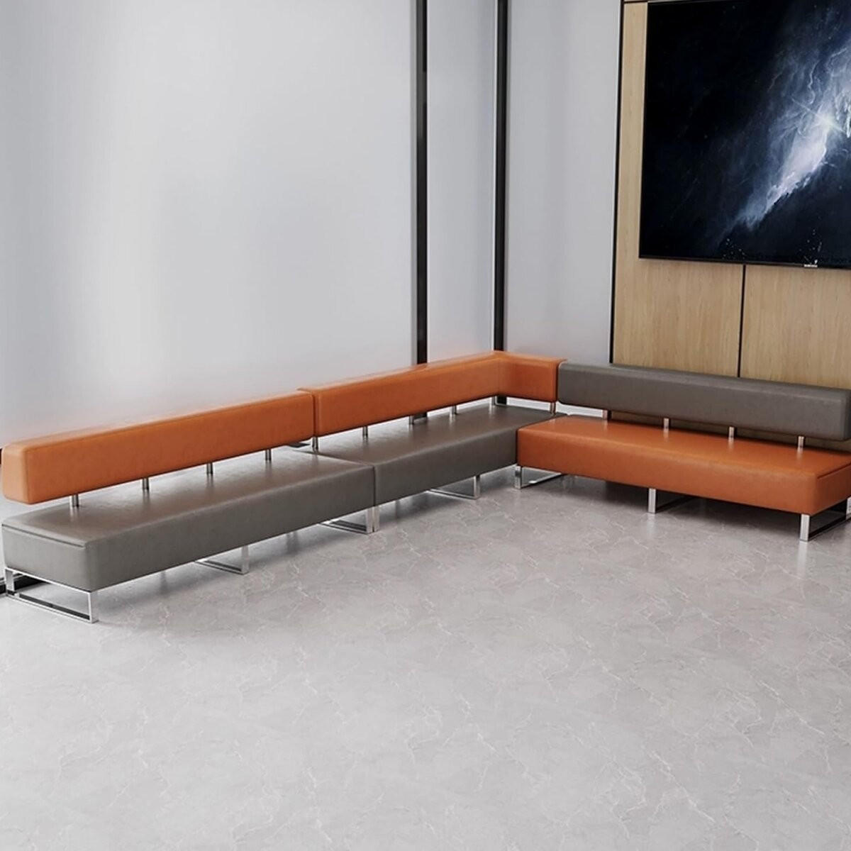 LÄSSIGES Sofa – Metallbeine, Lederbezug, Schaumstoffkern - Braun, Metall (60/70/150cm)