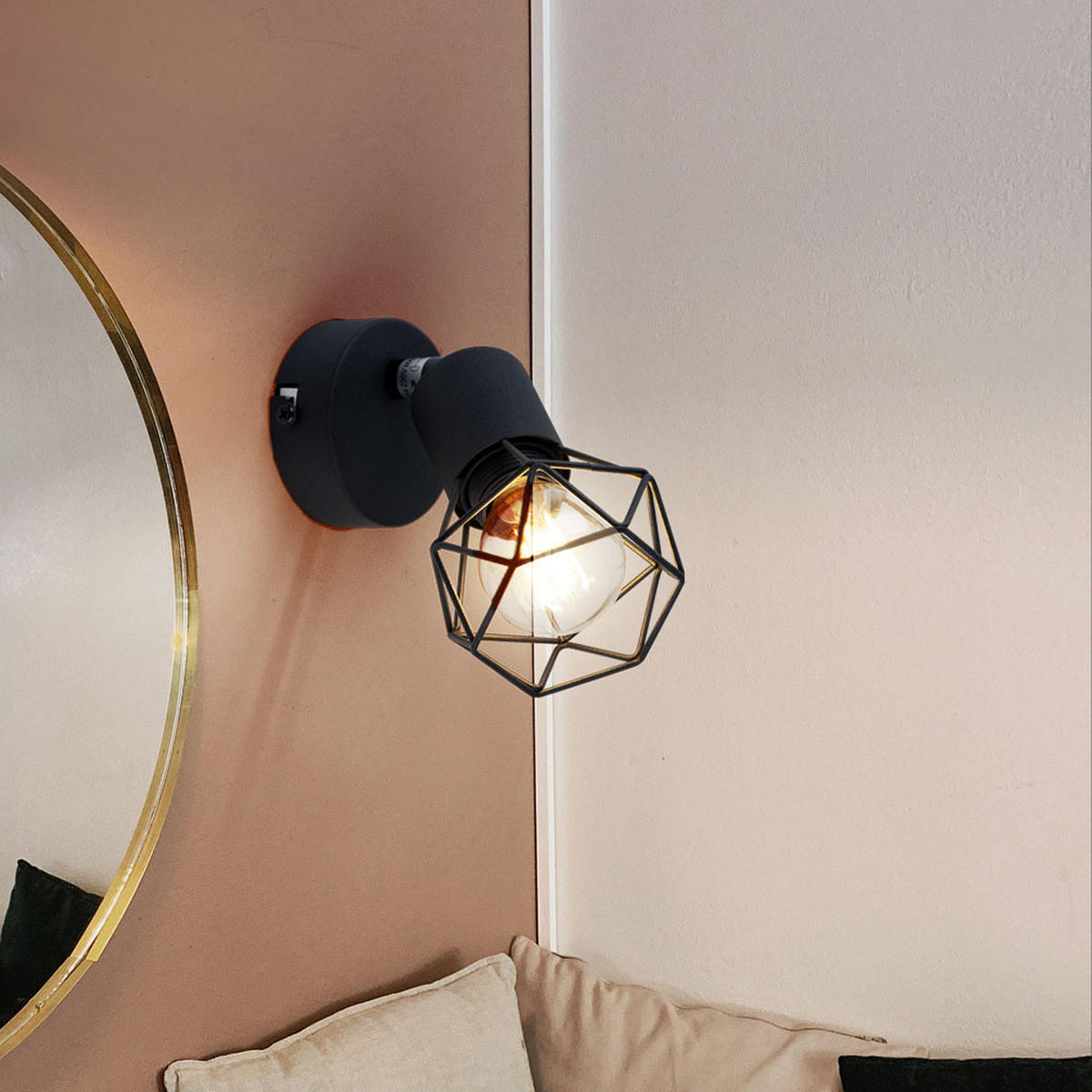 LED WANDLEUCHTE Metallkäfig Schwarz - Schwarz, Metall (8/13.5/13cm)