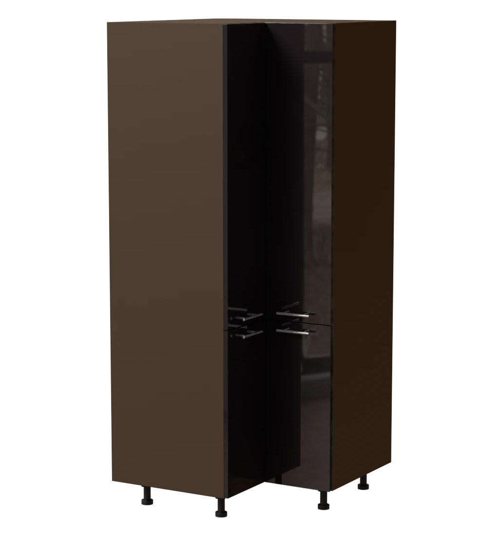 Feldmann-Wohnen Eckvorratsschrank Schwarz Hochglanz, Dunkelgrau 90x207x90 cm