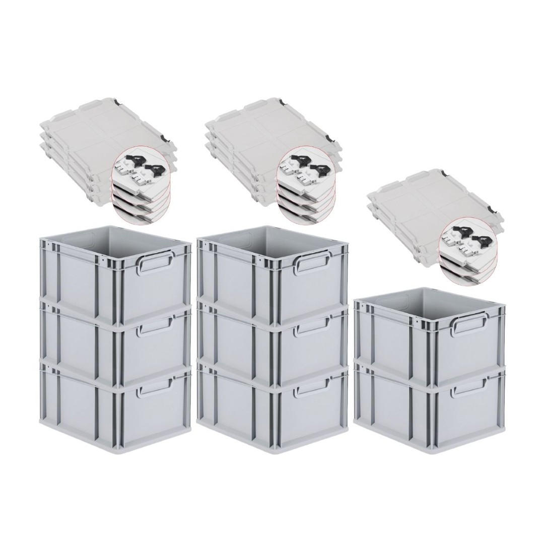 EUROBOX 8x Nextgen Economy Mit Scharnierdeckel Grau/Schwarz Griffe Geschlossen - Schwarz, Kunststoff (30/22/40cm) - PROREGAL