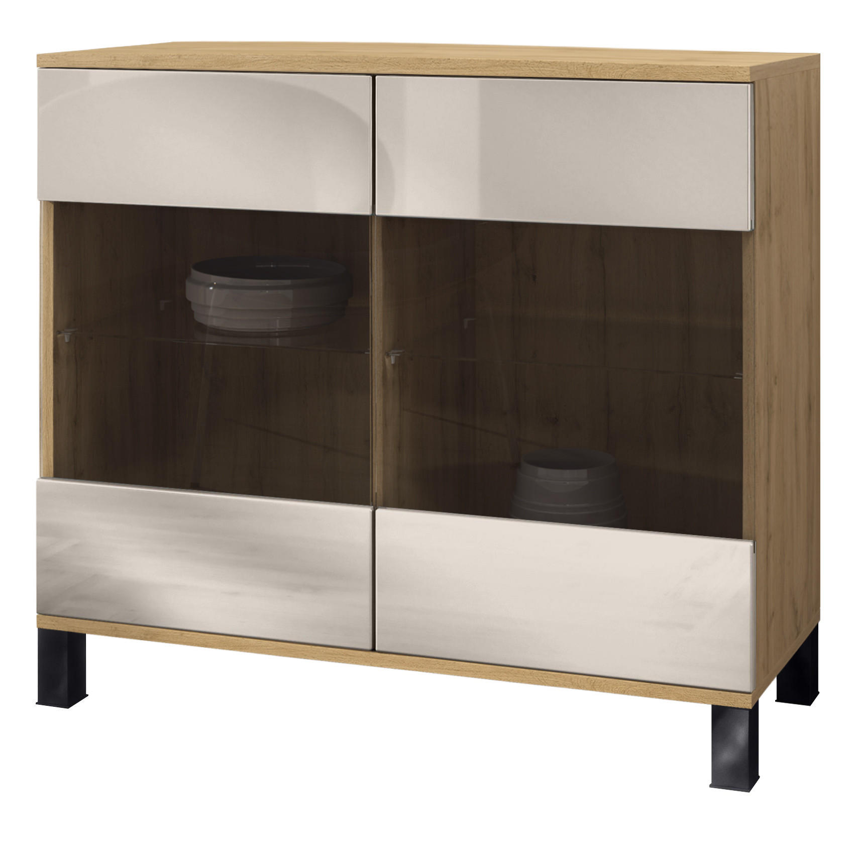 KOMMODE Bari Sandgrau Hochglanz - Sandfarben, Holzwerkstoff (92.5/84.5/35cm) - Vladon