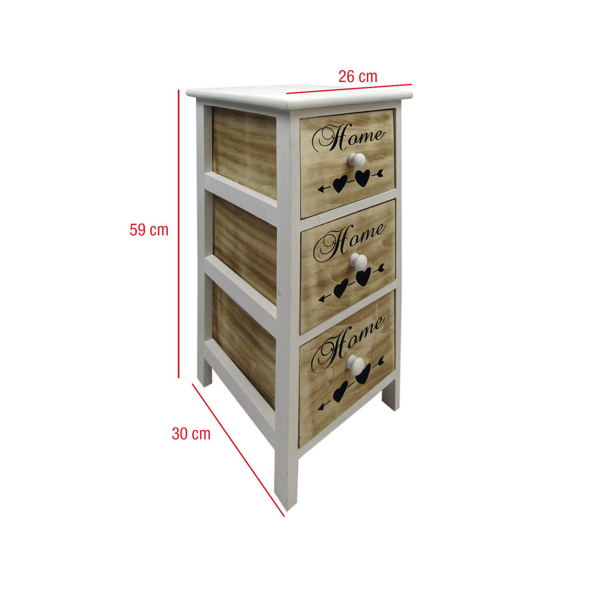 NACHTTISCH Weiß 30/26/59 cm - Weiß, Holz (30/59/26cm) - Mobili Rebecca