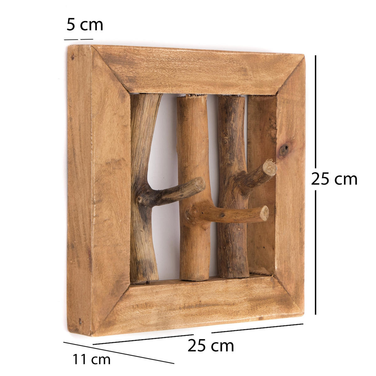 WANDGARDEROBE Leonor 25 Mahagoni Massivholz, 3 Haken naturfarben - Naturfarben, Holz (11/25/25cm) - CREEDWOOD