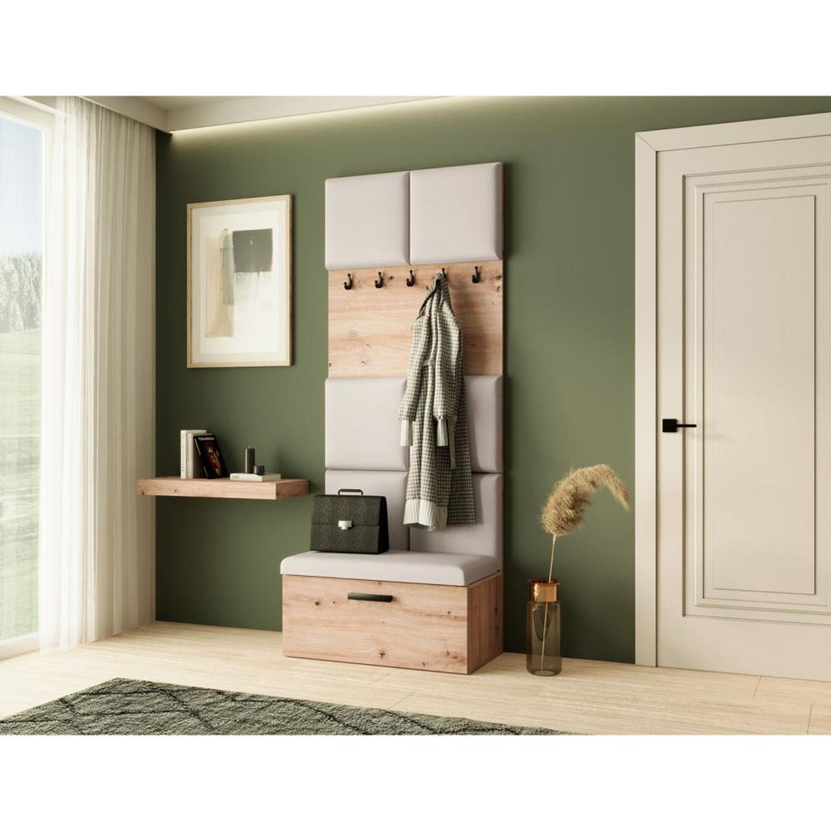 GARDEROBE Margaret I 81/203/43 gepolsterten Paneelen - Schwarz/Eiche Artisan, Holzwerkstoff/Kunststoff (81/203/43cm) - Beautysofa