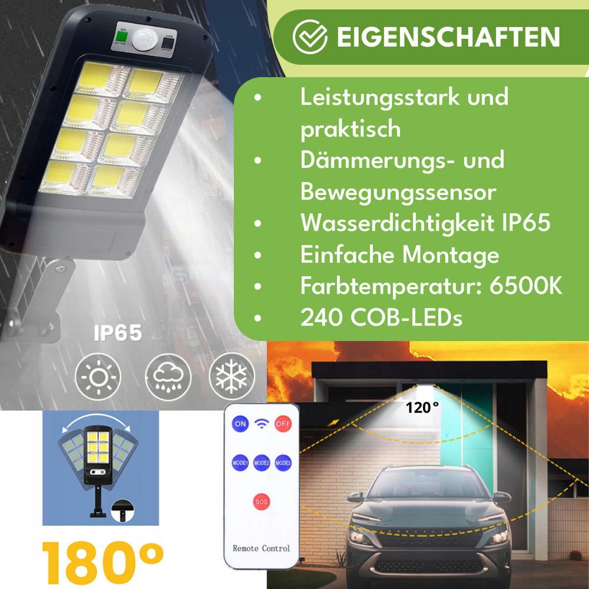 SOLARLAMPE für Außen mit Bewegungsmelder - Schwarz, Kunststoff (4/13/37cm) - KRUMAD