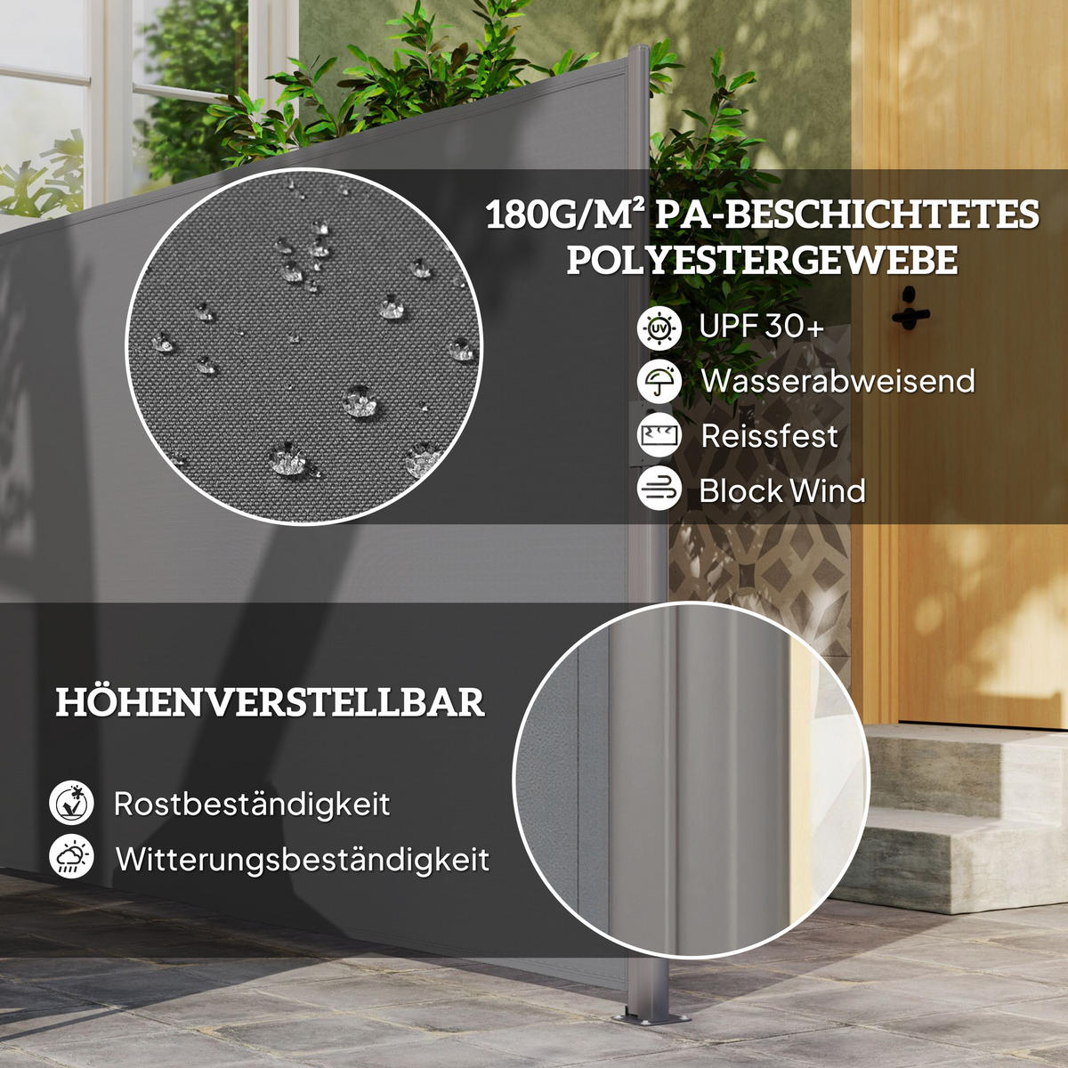 SEITENMARKISE ausziehbar blickdicht, Dunkelgrau - Dunkelgrau, Metall (1/180cm) - Outsunny