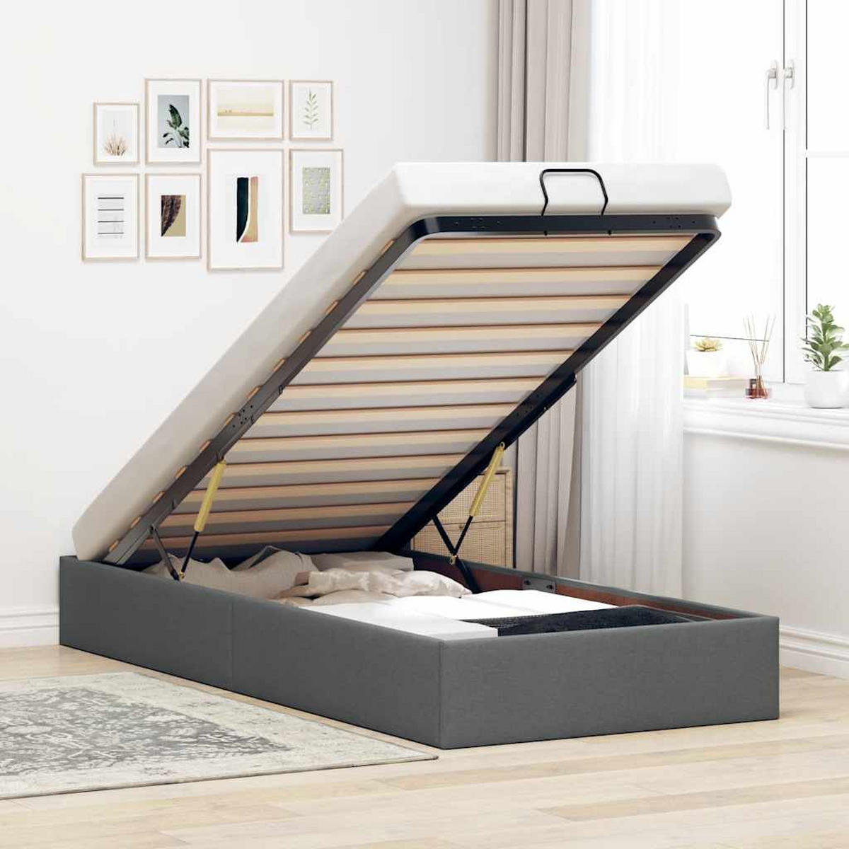 OTTOMAN-BETT Ohne Matratze Dunkelgrau 90/200 Cm Stoff - Grau, Holzwerkstoff (90/200cm) - vidaXL