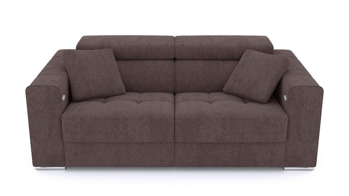 SOFA QUARTZ 3-Sitzer mit 2 Relaxfunktionen, dunkelbraun - Dunkelbraun/Silberfarben, Holzwerkstoff/Textil (204/80/102cm) - Courtois Laville