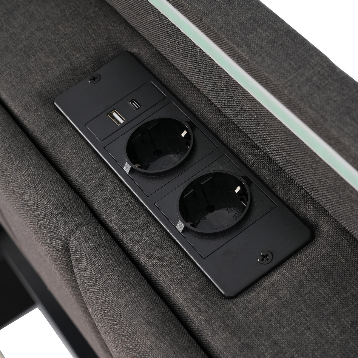 POLSTERBETT aus Leinen 140x200 cm in Grau mit LED & USB/Type-C - Grau, Textil (140/200cm) - Modfu