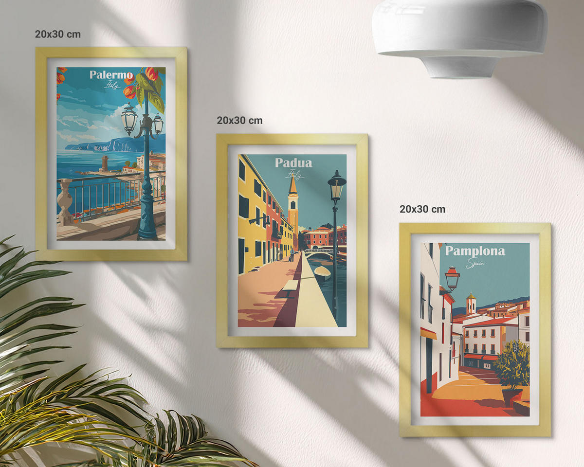 BILDER SET 3er Set - 20x30 cm Goldrahmen - Retro-Stadtillustrationen - Goldfarben, Kunststoff (20/30cm) - TULUP