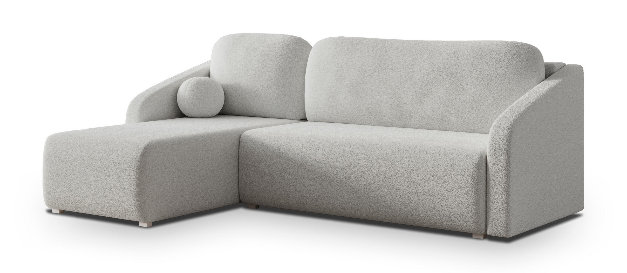 ECKSOFA MARELLO Hellgrau Boucle-Stoff mit Schlaffunktion - Hellgrau, Holz (220/143cm) - MASSENO