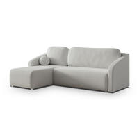 ECKSOFA MARELLO Hellgrau Boucle-Stoff mit Schlaffunktion - Hellgrau, Holz (220/143cm) - MASSENO