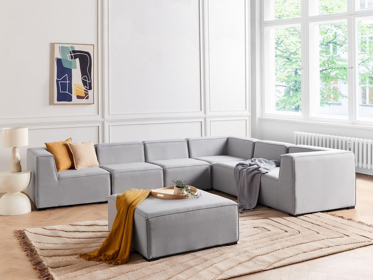LOUNGE SET 7-Sitzer hellgrau rechtsseitig modular Arezzo - Hellgrau, Textil - Beliani