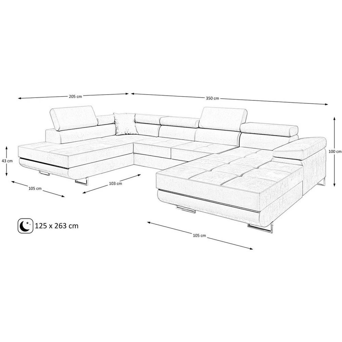 WOHNLANDSCHAFT Vild mit verstellbaren Kopfstützen, Dunkelgrau, links - Chromfarben/Dunkelgrau, Textil (350/90/205cm) - Beautysofa