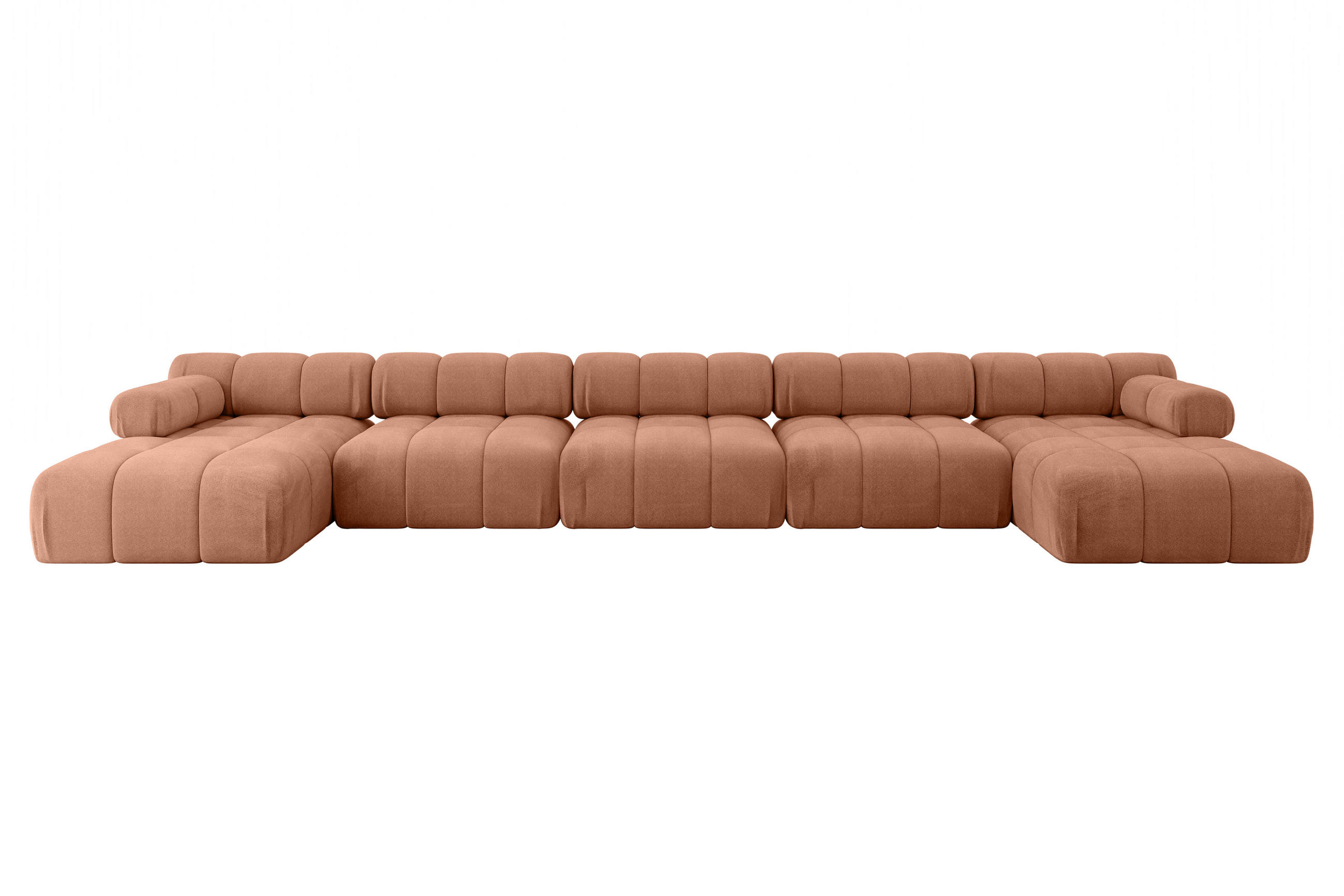 WOHNLANDSCHAFT modulares Sofa Tesso-U3 - 475x160x70 cm Apricot Velours - Koralle, Holzwerkstoff/Textil (475/70/160cm) - ALTDECOR
