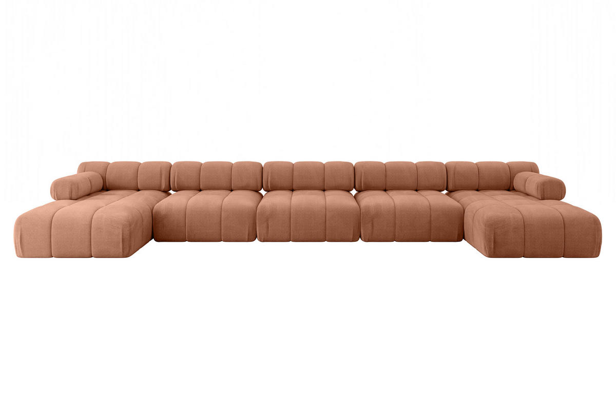 WOHNLANDSCHAFT modulares Sofa Tesso-U3 - 475x160x70 cm Apricot Velours - Koralle, Holzwerkstoff/Textil (475/70/160cm) - ALTDECOR