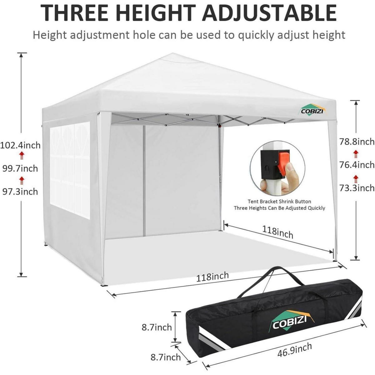 FALTPAVILLON 3x3 m Weiß mit 4 Seitenwänden - Weiß, Textil (300/275/300cm)
