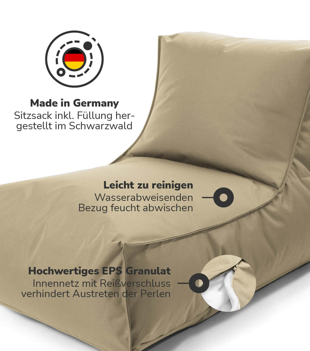 SITZSACK mit Schutzhülle Der Sundowner - Cappuccino, Textil (60/65/95cm) - Mokebo