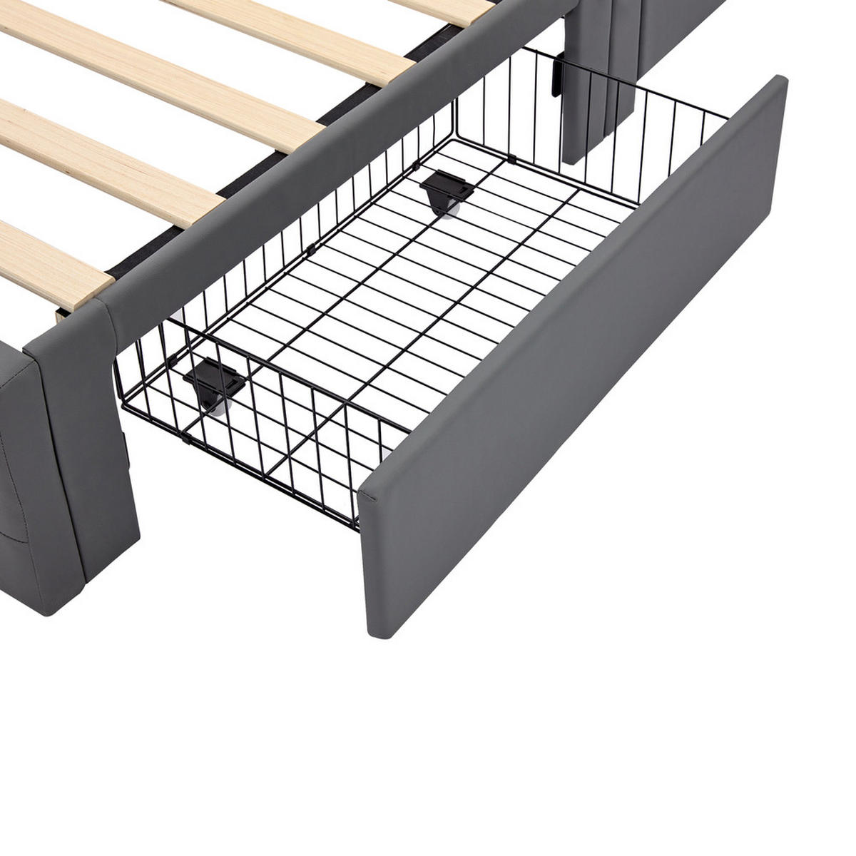 POLSTERBETT PU-Leder 90x200cm LED USB Stauraum - Schwarz, Textil - Raelunyi