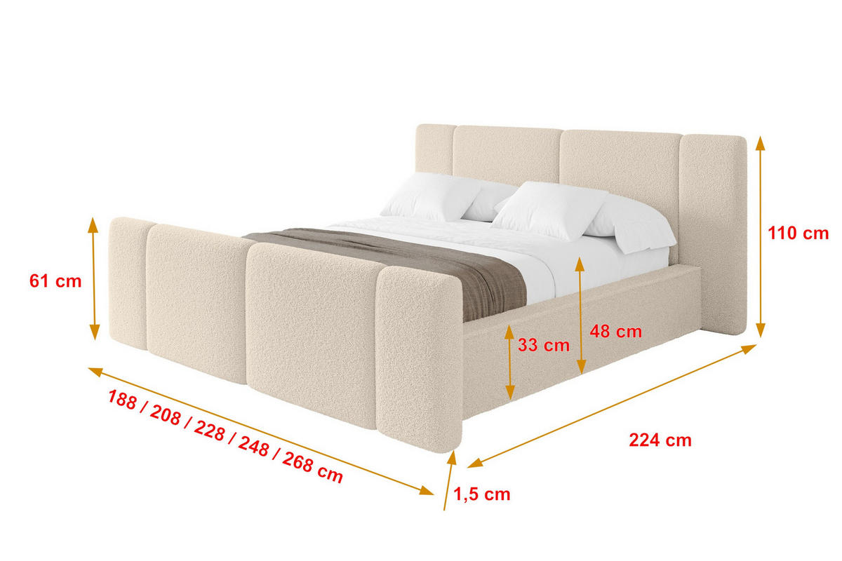 POLSTERBETT mit Bettkasten, Fußteil und Lattenrost, Bett mit Matratze H3/H4 - RIVO-Z 140x200 Dunkelbeige - Cappuccino, Holzwerkstoff/Textil (140/200cm) - ALTDECOR