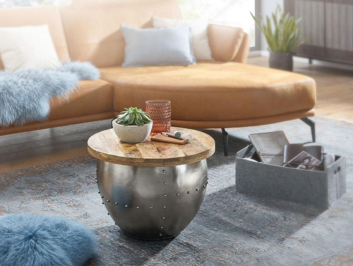 COUCHTISCH rund CLARICE Mango - Silberfarben, Holz (60/60/43cm) - tinkaro