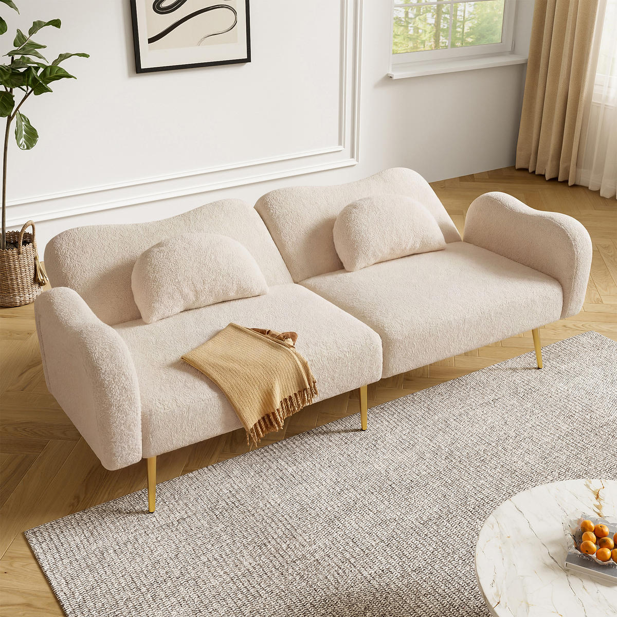 SOFABETT Zweisitzer Wollmisch-Bezug mit verstellbarer Rückenlehne Beige 175/79/82 cm - Beige, Textil (79/82/175cm) - Redom