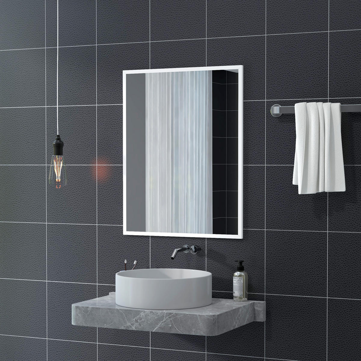 WANDSPIEGEL DE-14358 rechteckig mit weißem Rahmen Weiß - Weiß, Glas (70/90/2cm) - ComfortXL