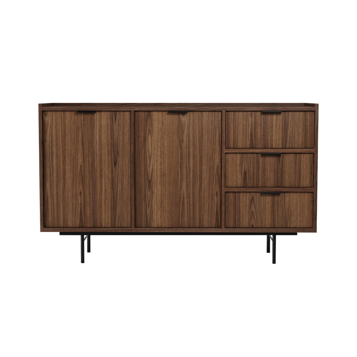 WOHNWAND Evron Kommode 150 cm TV-Board 150 cm Bücherregal 90 cm, Walnuss - Walnussfarben/Schwarz, Holzwerkstoff/Metall (150/90/40cm) - Beautysofa