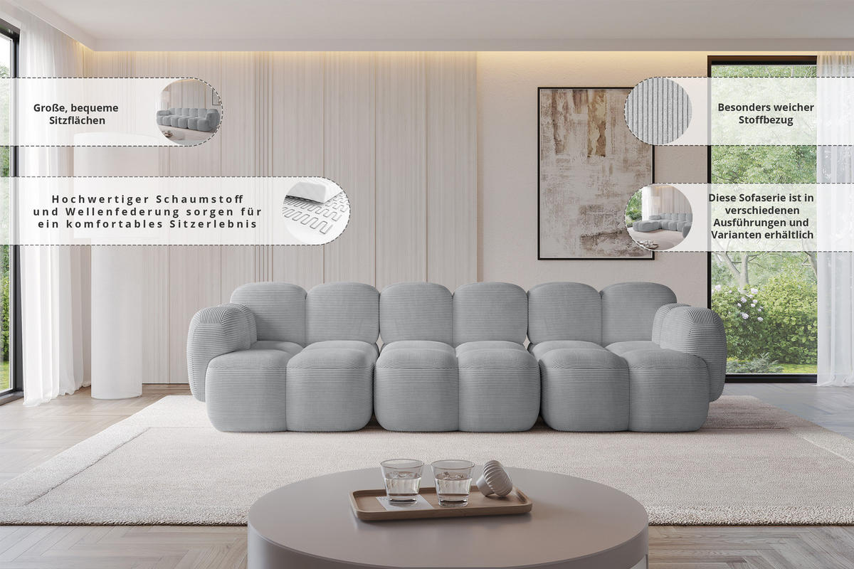 3-SITZER modulares Sofa Miko-S2 300x118x75 cm Dunkelgrau Velours - Dunkelgrau/Schwarz, Holzwerkstoff/Kunststoff (300/75/118cm) - ALTDECOR
