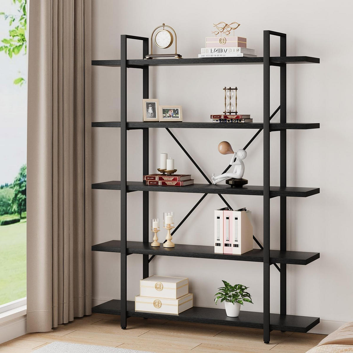 STANDREGAL Industrial Holzoptik Schwarz 120 x 32 x 177 cm Metall - Schwarz, Holzwerkstoff/Metall (120/177/32cm) - Quality Elegance