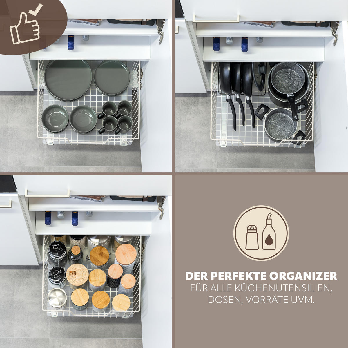 SCHRANK-KORBAUSZUG 50 cm, cremeweiß, Metall - Creme, Metall (50/23/50.5cm) - bremermann