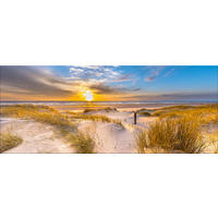 GLASBILD 125x50 cm Strand Sonnenuntergang gold blau - Gelb, Glas (125/50cm) - artissimo