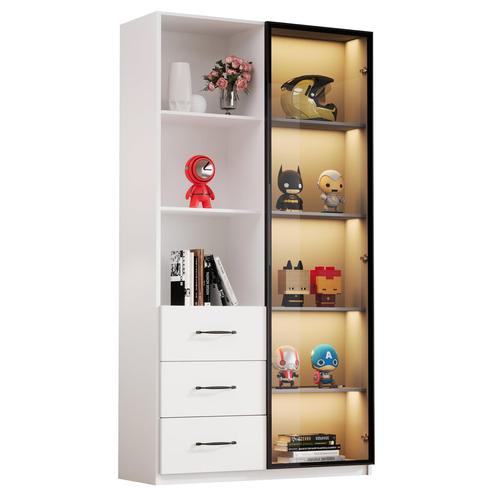 HIGHBOARD 80/40/160 cm in Weiß mit LED-Beleuchtung und 3 Schubladen - Weiß, Holzwerkstoff (80/160/40cm) - Flora Grace