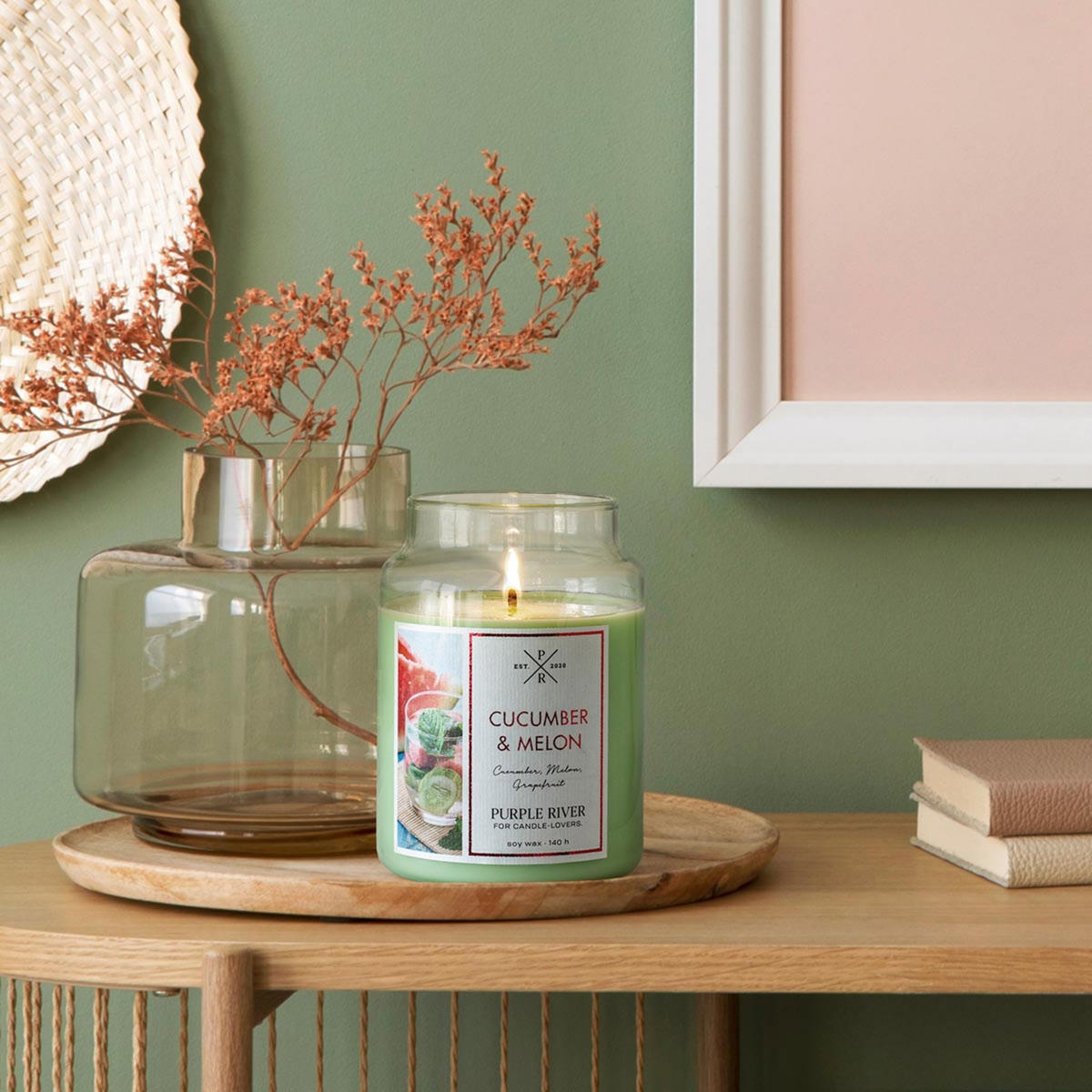 DUFTKERZE Purple River - Grün, Naturmaterialien/Glas (18cm)