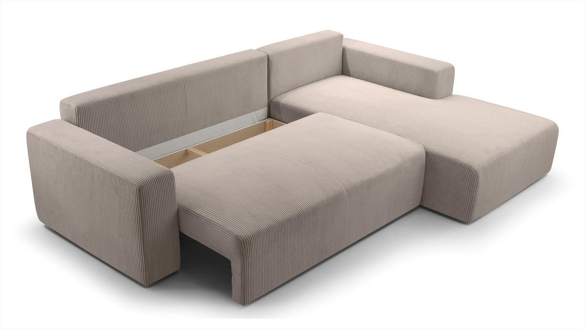 ECKSOFA L Form Catea Beige 279/145/84 cm Rechts mit Schlaffunktion - Beige/Schwarz, Kunststoff/Textil (279/145cm) - AX Living