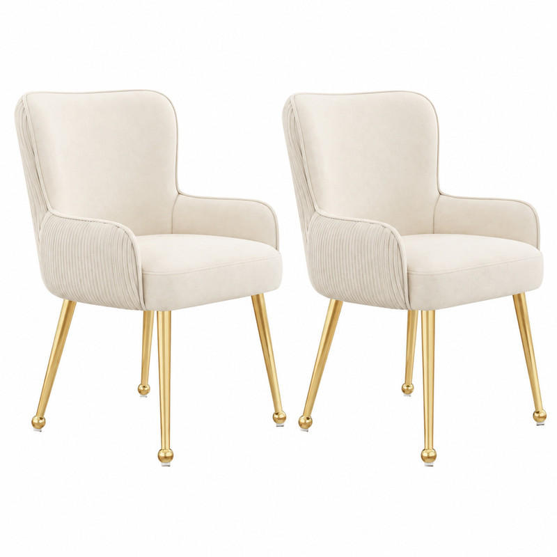 ESSZIMMERSTUHL 2er-Set mit Armlehnen Samt Beige/Gold - Beige, Metall (47.5/83/57cm) - Meubliv