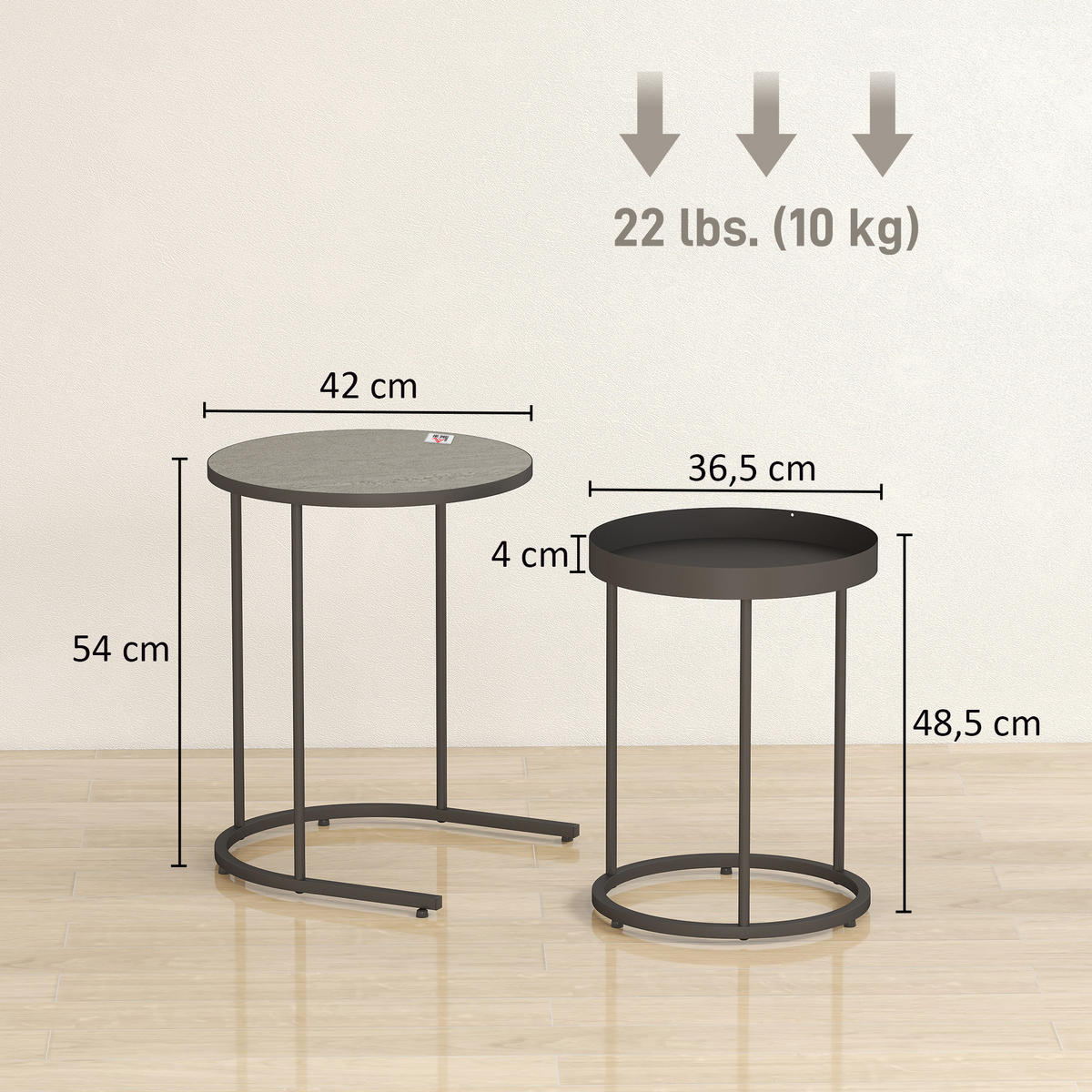 BEISTELLTISCH Grau 2 Stück - Grau, Naturmaterialien (42/42/54cm) - GiPP