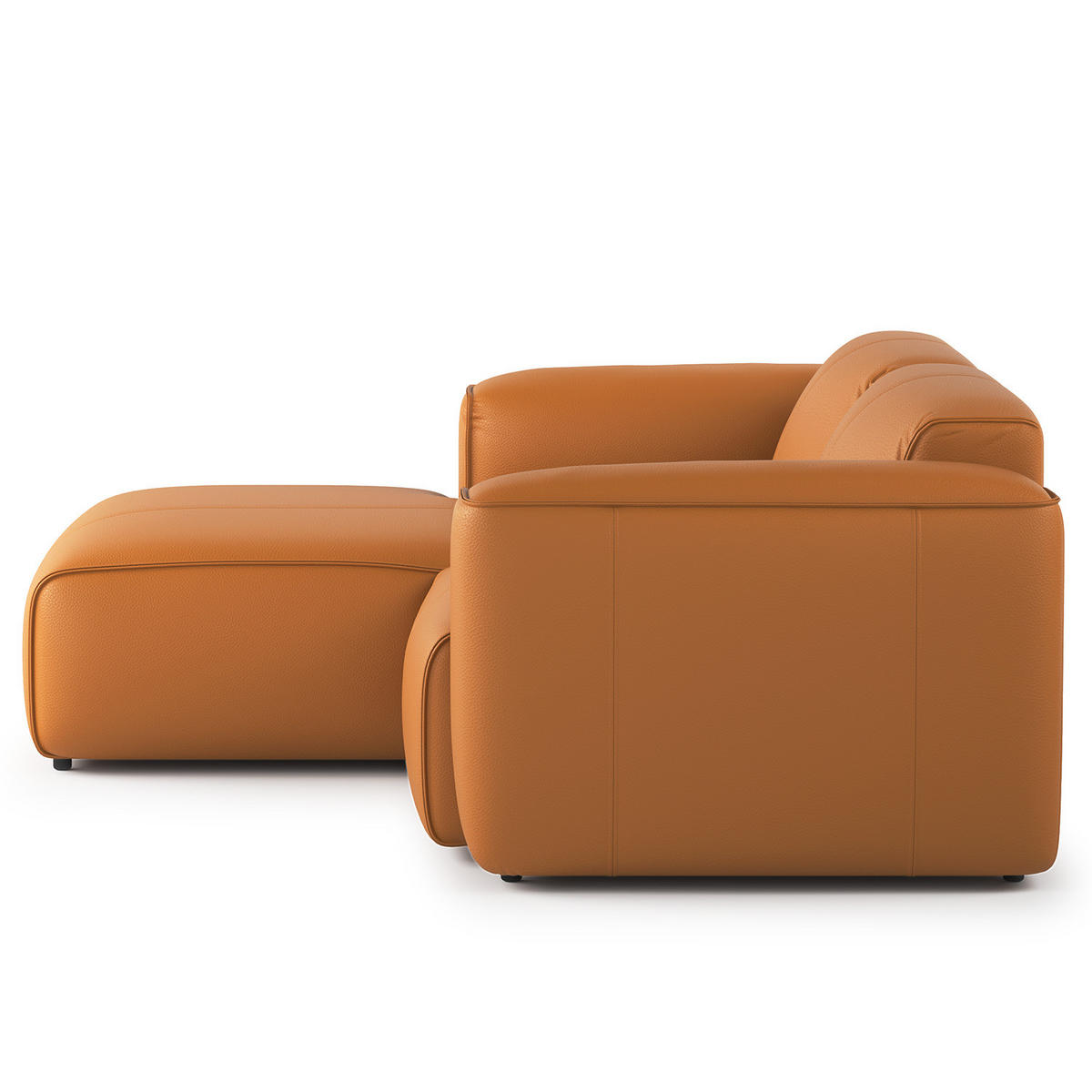 ECKSOFA mit XL-Longchair - Cognac/Schwarz, Leder/Kunststoff (260/171cm) - home24