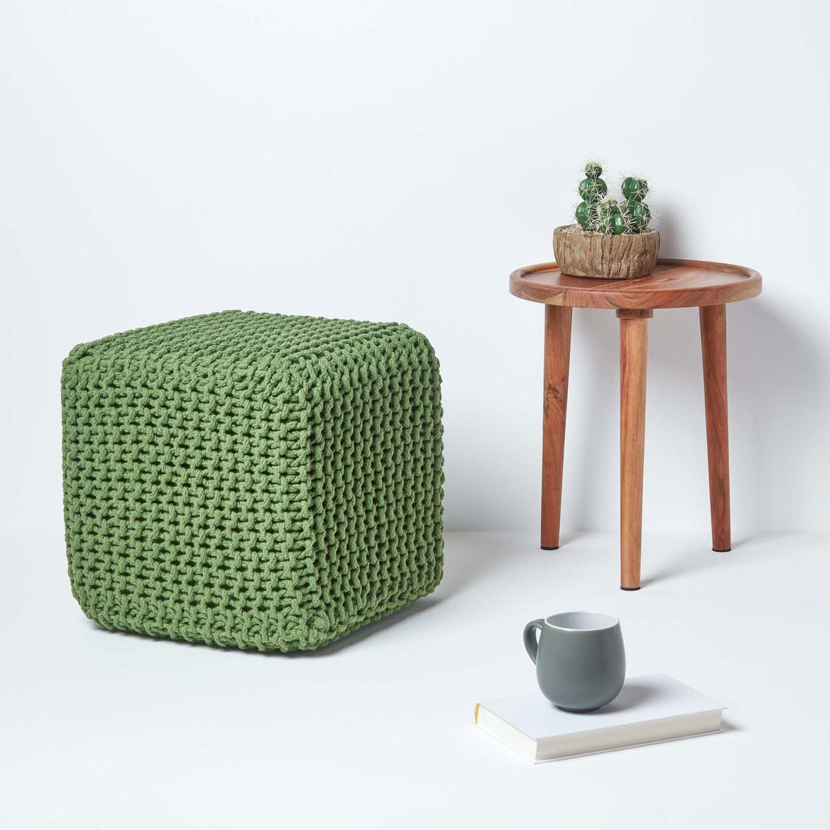 STRICK-POUF tannengrün, Sitzwürfel 35/35/35 cm - Waldgrün, Textil (35/35/35cm) - Homescapes