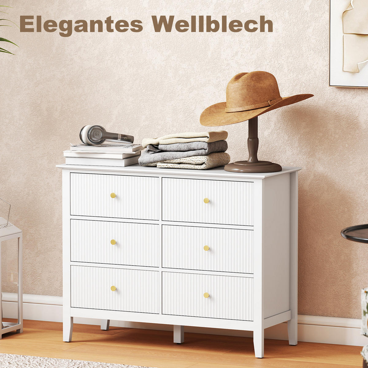 KOMMODE mit 6 Schubläden Weiß 100/40/78 cm - Goldfarben/Weiß, Holzwerkstoff/Metall (40/78/100cm) - HOMCOM