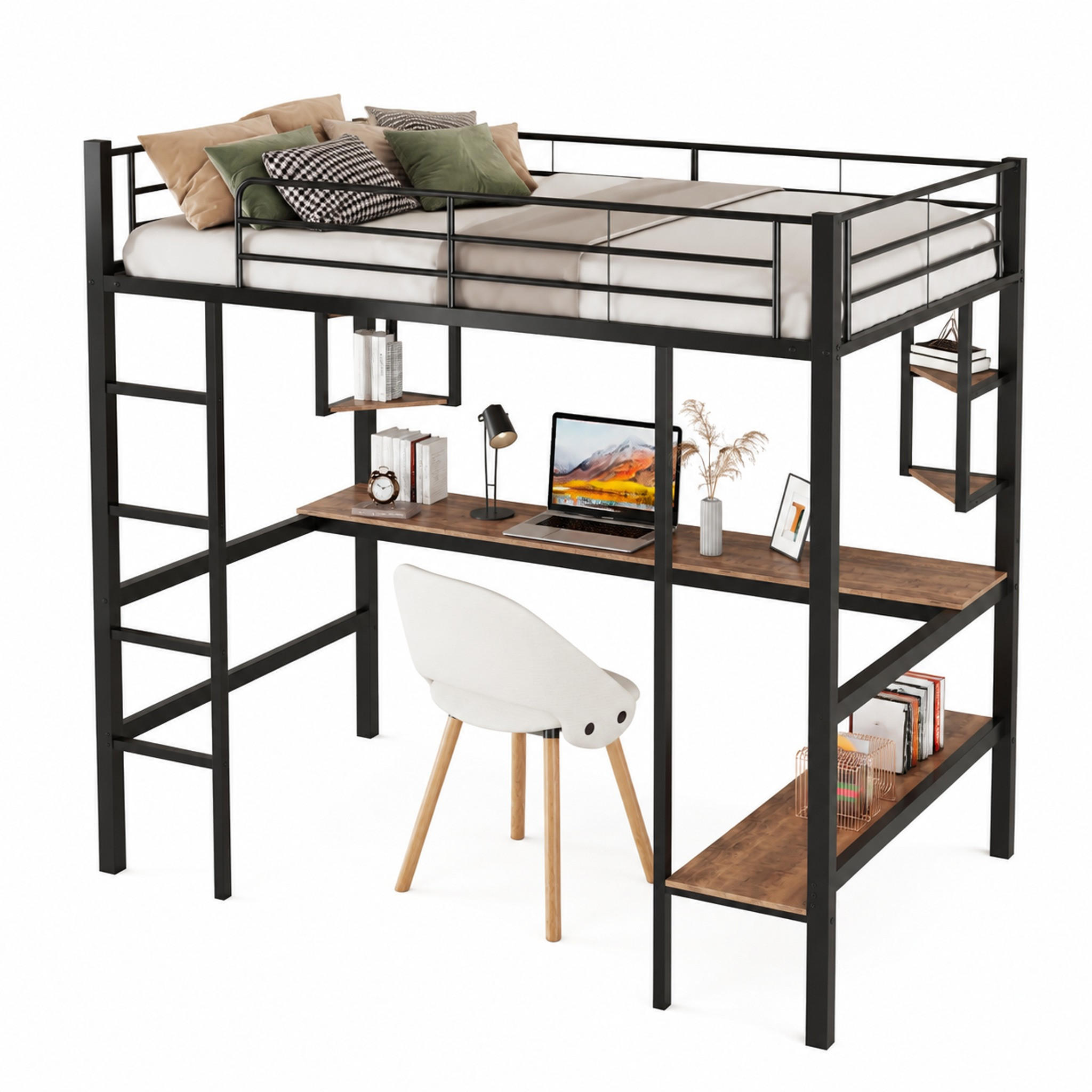 HOCHBETT mit Schreibtisch 90x200 cm Metall Black - Schwarz, Metall (90/200cm) - Meubliv