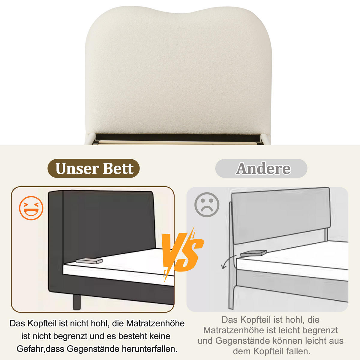 KINDERBETT 90/200 cm in Beige Bouclé mit Bettkasten - Beige, Holzwerkstoff/Textil (90/200cm) - WISHDOR