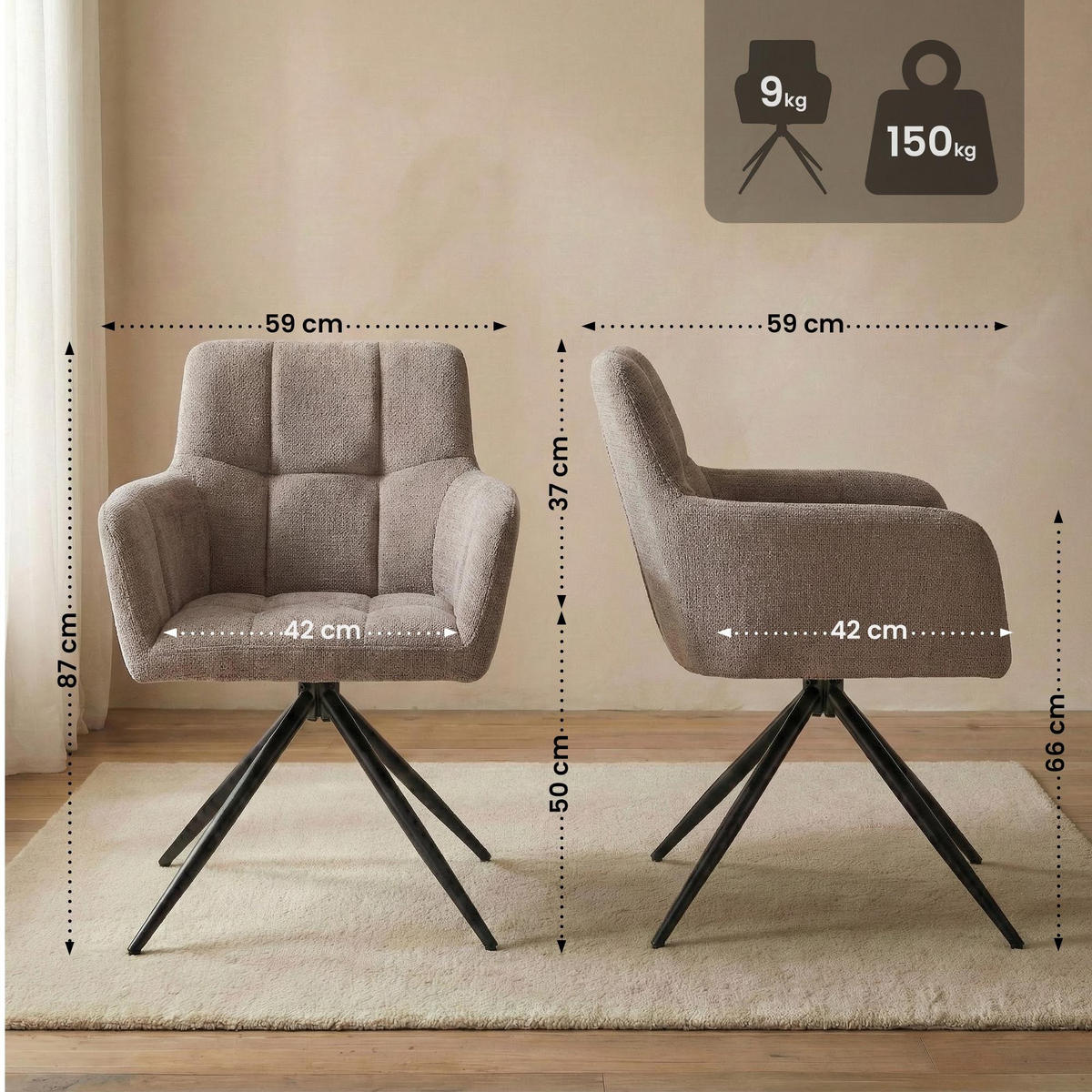 ESSZIMMERSTUHL Jonah 59x59x87 cm taupe - Taupe, Textil (59/87/59cm) - furnicato