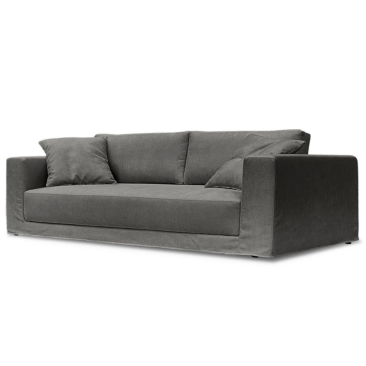 3-SITZER SOFA mit Wechselbezug - Webstoff - Dunkelgrau, Textil (245/63/122cm) - home24