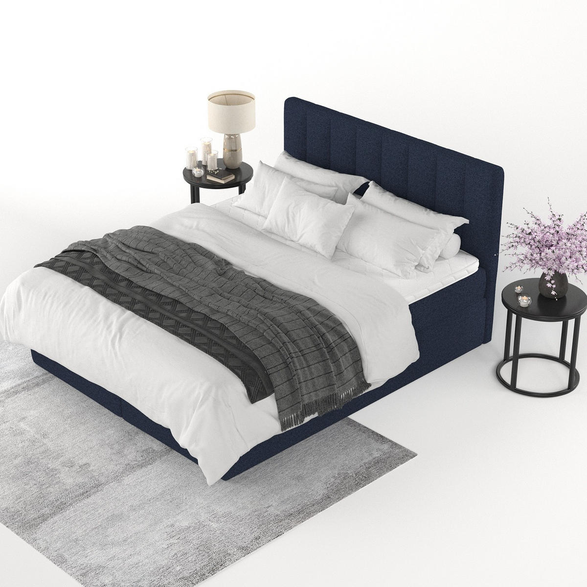 BOXBETT Lusso 140/200 cm Marineblau im Riva Stoff - Schwarz/Dunkelblau, Holz/Holzwerkstoff (140/200cm) - AltaBeds